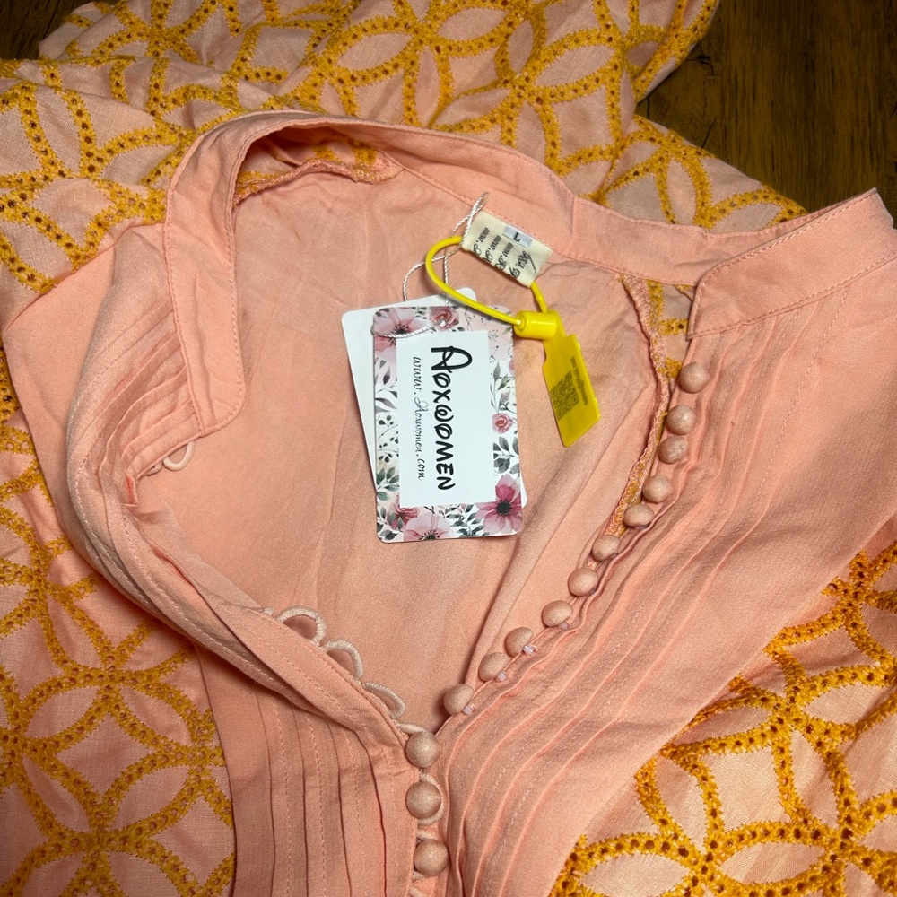 Aox Pink/orange Eyelet Dress - Picture 14 of 16
